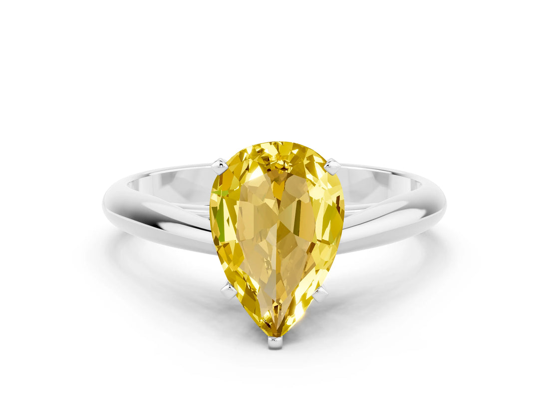 White gold Pear Cut Yellow Sapphire Solitaire Engagement Ring with Cathedral Setting and Four-Prong Mount_24