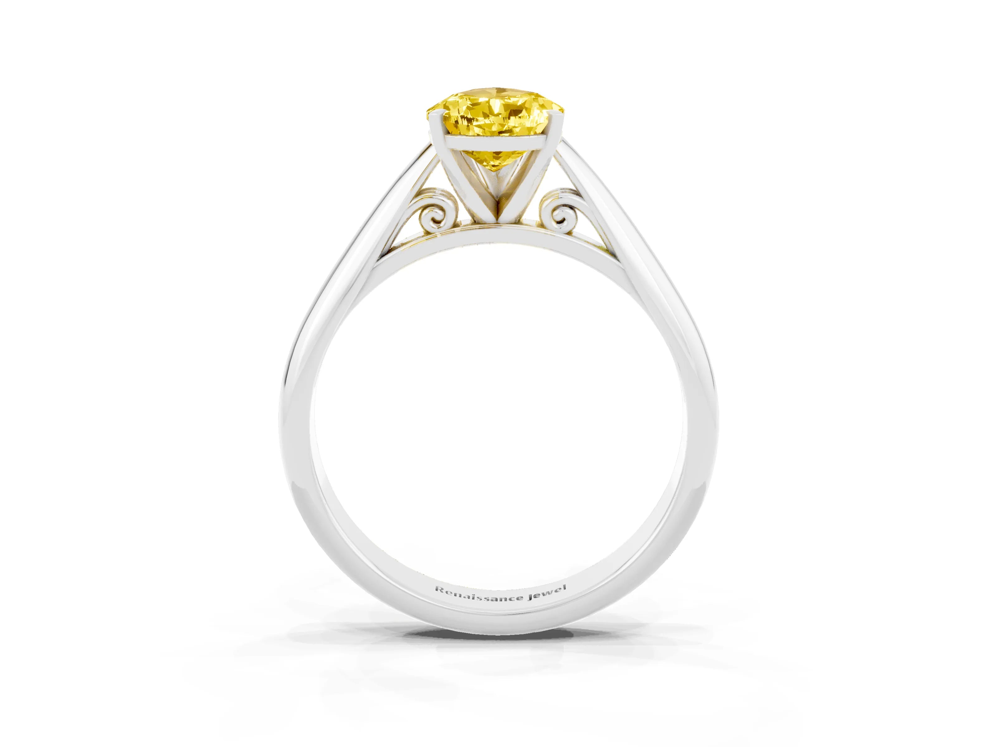 White gold Pear Cut Yellow Sapphire Solitaire Engagement Ring with Cathedral Setting and Four-Prong Mount_27