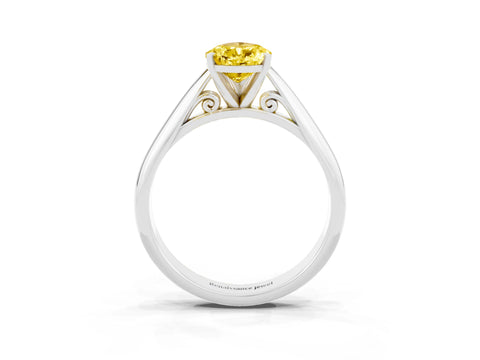 White gold Pear Cut Yellow Sapphire Solitaire Engagement Ring with Cathedral Setting and Four-Prong Mount_27