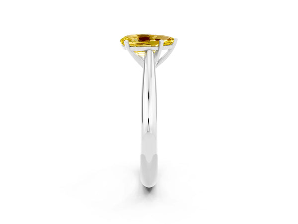 White gold Pear Cut Yellow Sapphire Solitaire Engagement Ring with Cathedral Setting and Four-Prong Mount