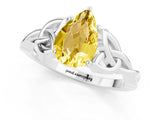 White gold Pear Cut Yellow Sapphire Solitaire Engagement Ring with Celtic Knot Band and Four-Prong Setting_25