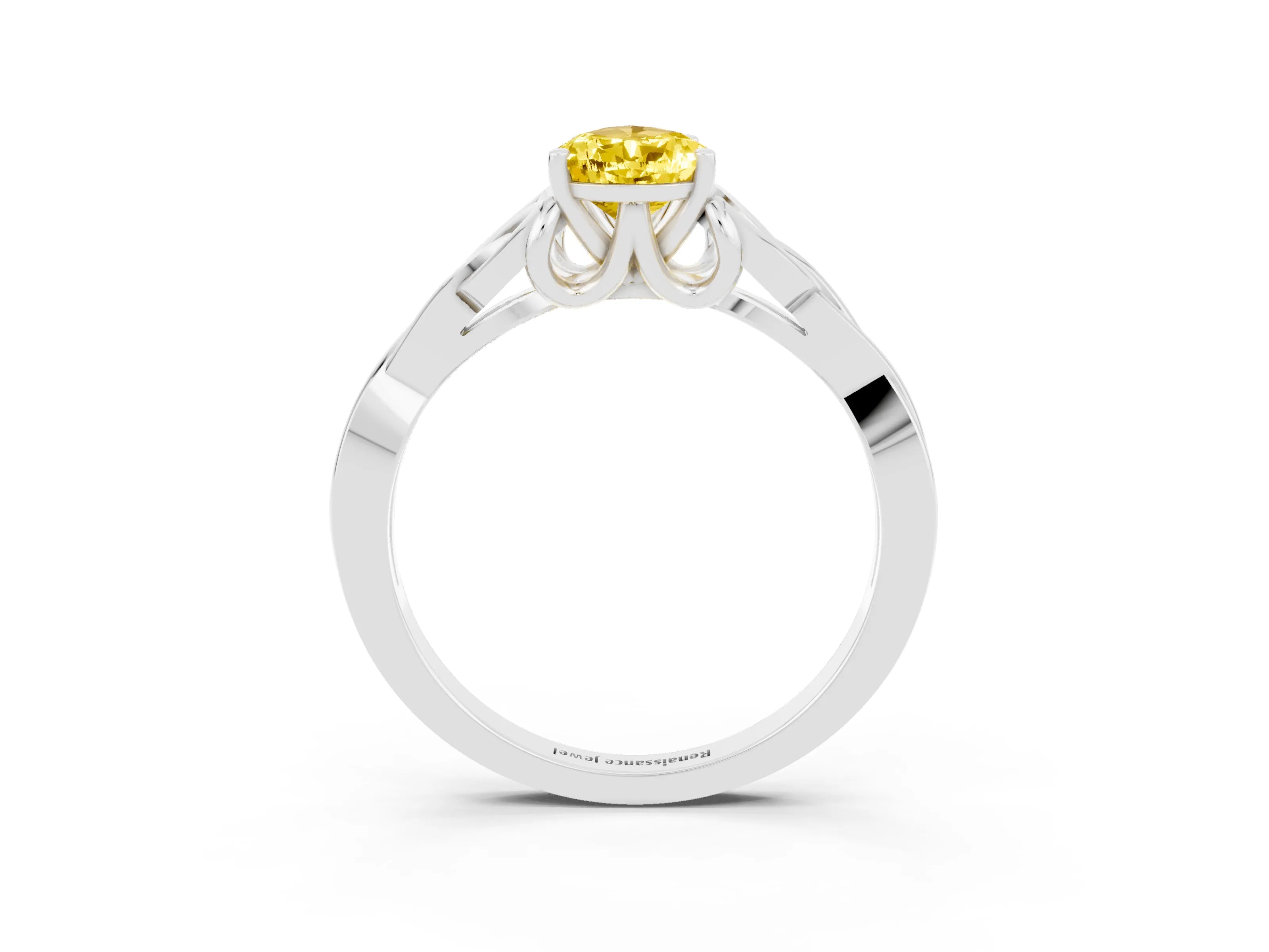 White gold Pear Cut Yellow Sapphire Solitaire Engagement Ring with Celtic Knot Band and Four-Prong Setting_27