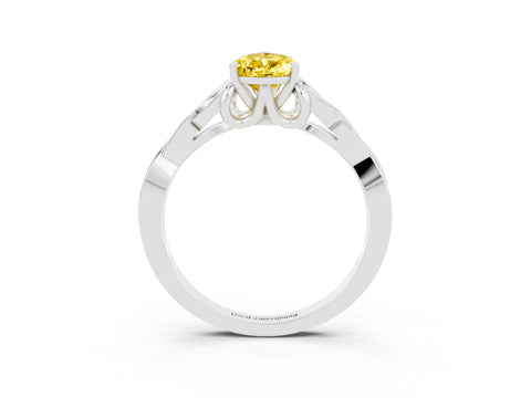 White gold Pear Cut Yellow Sapphire Solitaire Engagement Ring with Celtic Knot Band and Four-Prong Setting_27