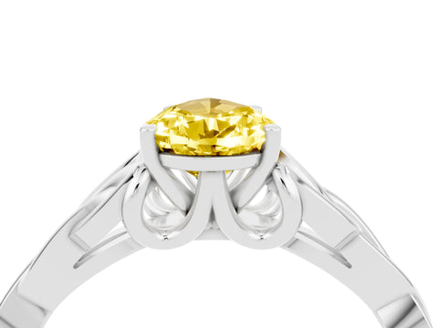 White gold Pear Cut Yellow Sapphire Solitaire Engagement Ring with Celtic Knot Band and Four-Prong Setting_28