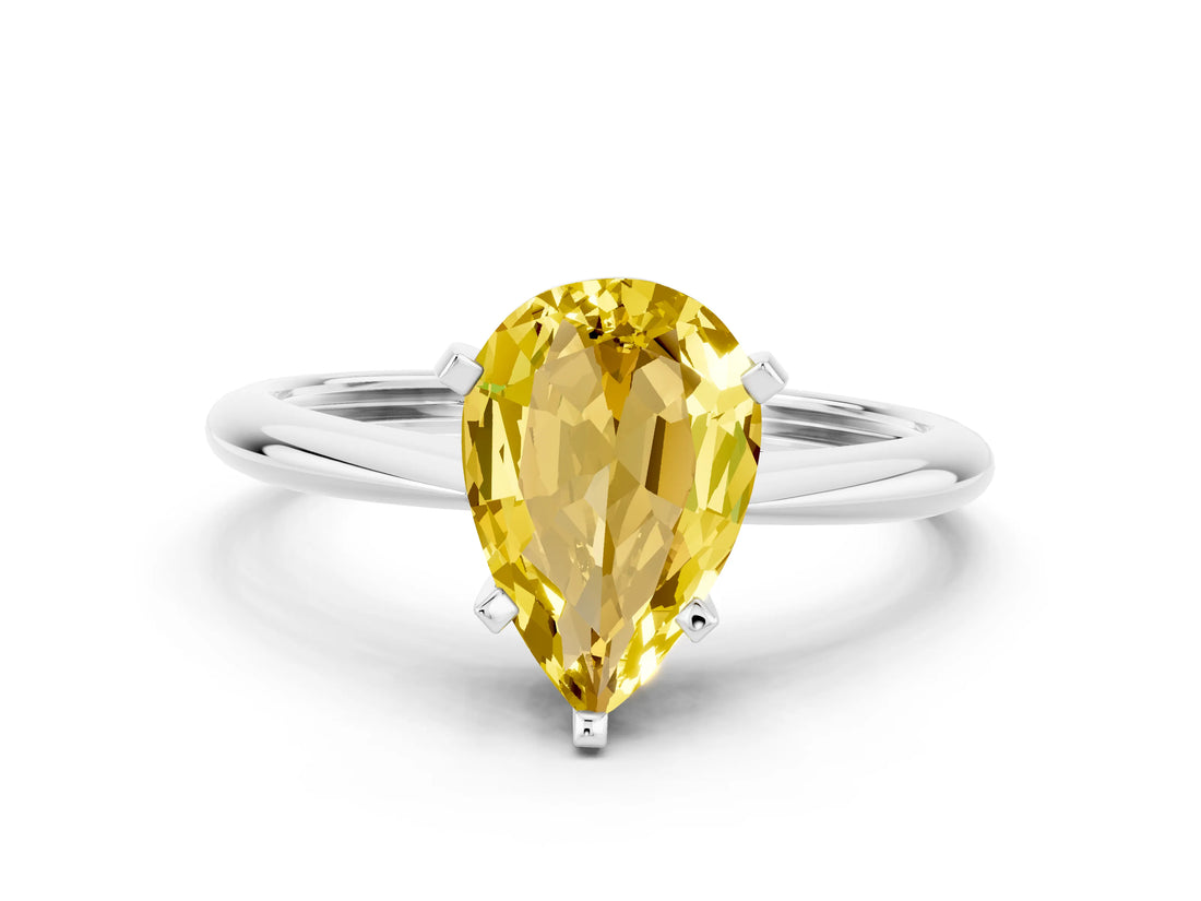 White gold Pear Cut Yellow Sapphire Solitaire Engagement Ring with Classic Band and Four-Prong Setting_36