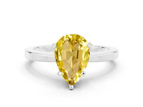 White gold Pear Cut Yellow Sapphire Solitaire Engagement Ring with Classic Band and Four-Prong Setting_48