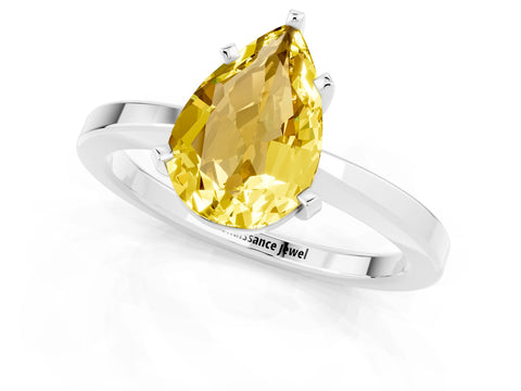 White gold Pear Cut Yellow Sapphire Solitaire Engagement Ring with Classic Band and Four-Prong Setting_49