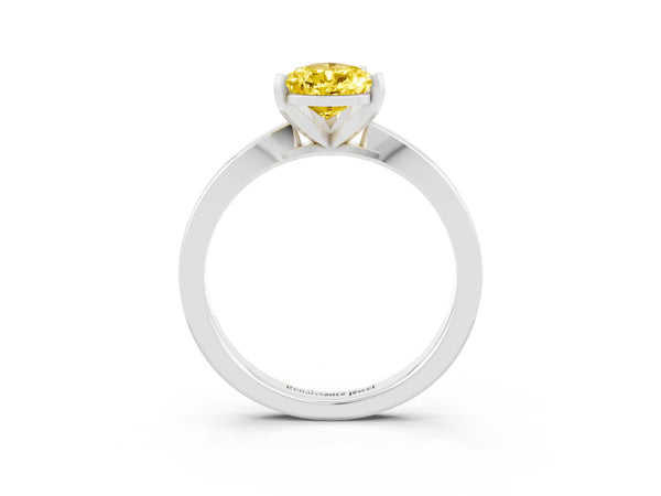 Platinum Pear Cut Yellow Sapphire Solitaire Engagement Ring with Classic Band and Four-Prong Setting