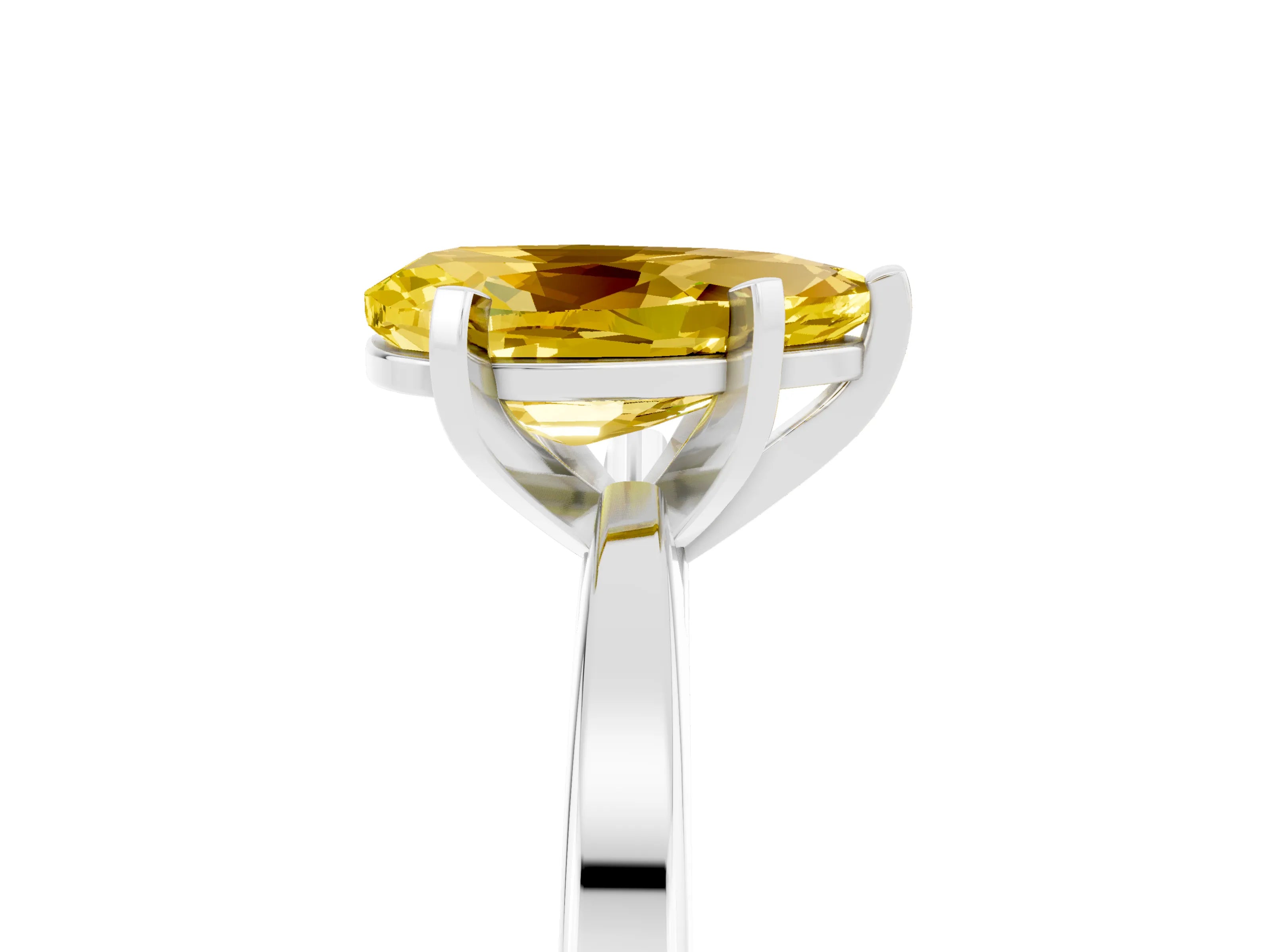 White gold Pear Cut Yellow Sapphire Solitaire Engagement Ring with Classic Band and Four-Prong Setting_53
