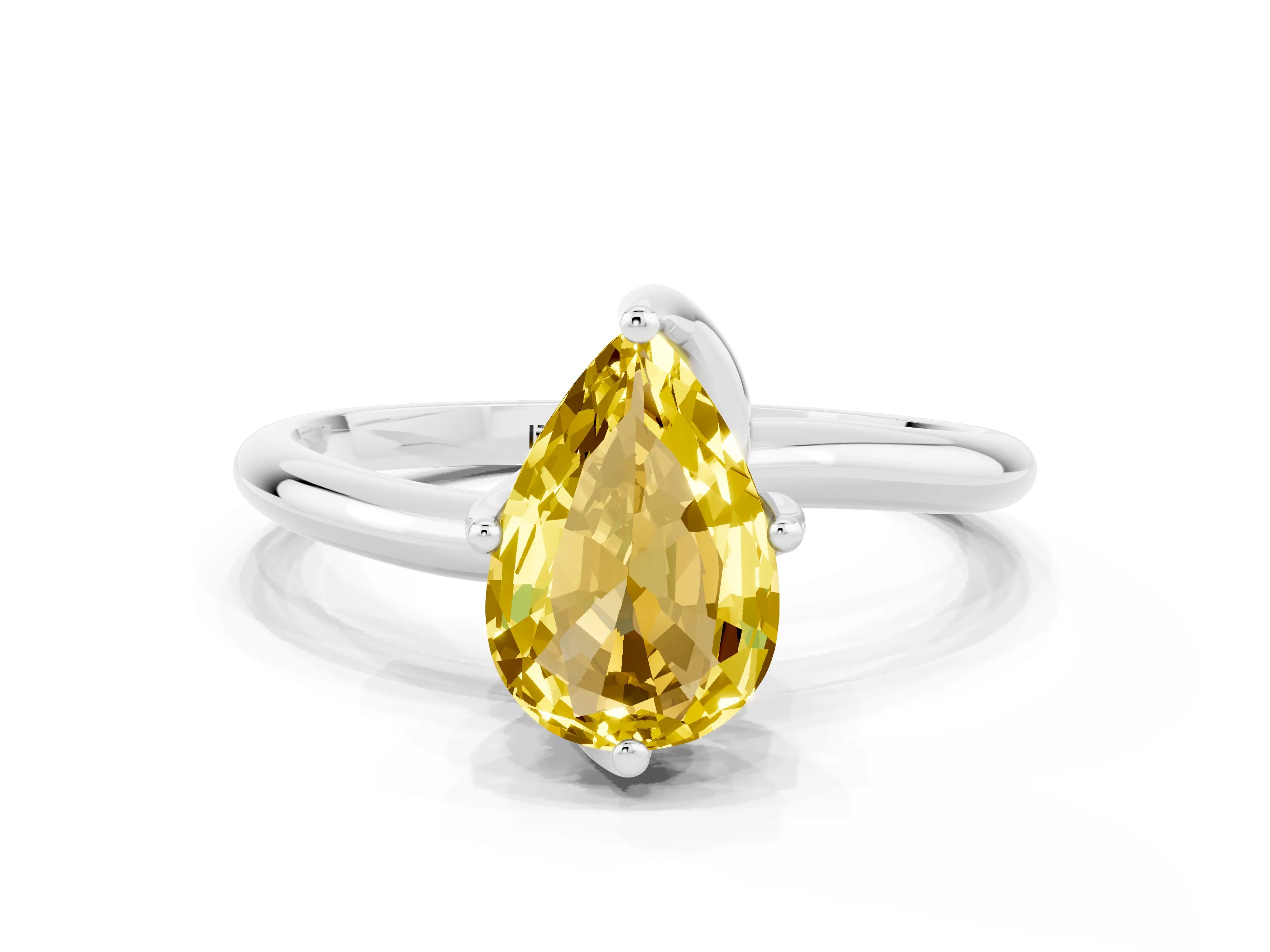 White gold Pear Cut Yellow Sapphire Solitaire Engagement Ring with Four-Prong Setting and Classic Band_12