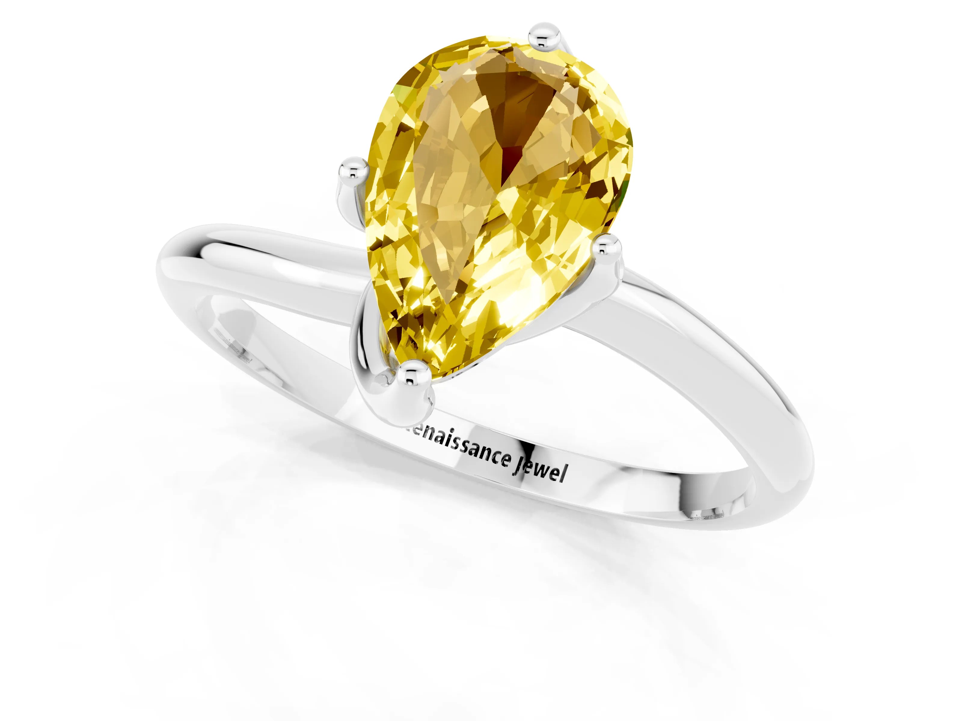 White gold Pear Cut Yellow Sapphire Solitaire Engagement Ring with Four-Prong Setting and Classic Band_13