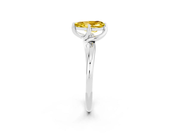 Platinum Pear Cut Yellow Sapphire Solitaire Engagement Ring with Four-Prong Setting and Classic Band