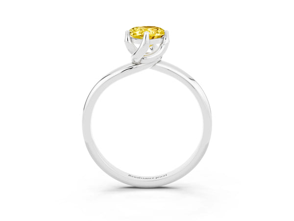 Platinum Pear Cut Yellow Sapphire Solitaire Engagement Ring with Four-Prong Setting and Classic Band