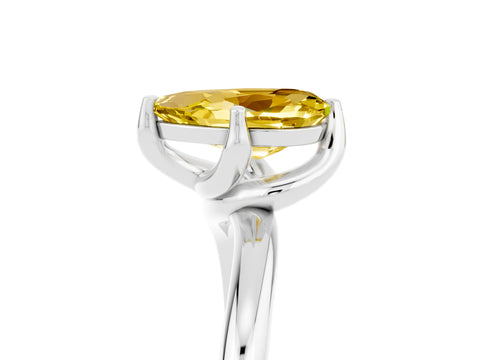 White gold Pear Cut Yellow Sapphire Solitaire Engagement Ring with Four-Prong Setting and Classic Band_17