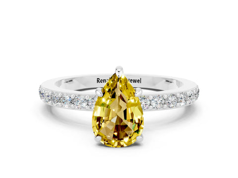 White gold Pear Cut Yellow Sapphire Solitaire Engagement Ring with Pavé Band and Four-Prong Setting_36