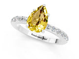 White gold Pear Cut Yellow Sapphire Solitaire Engagement Ring with Pavé Band and Four-Prong Setting_37