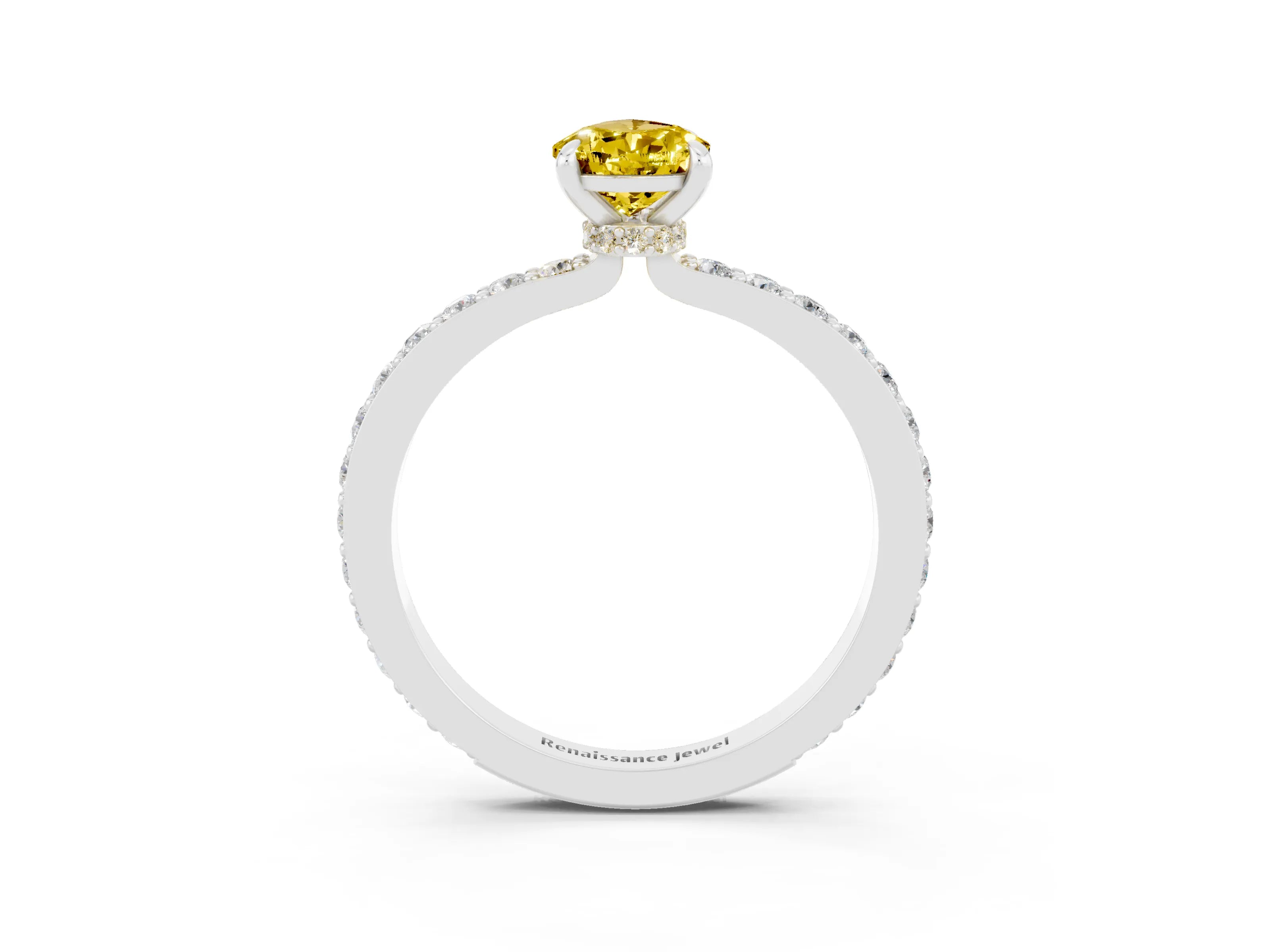 White gold Pear Cut Yellow Sapphire Solitaire Engagement Ring with Pavé Band and Four-Prong Setting_39