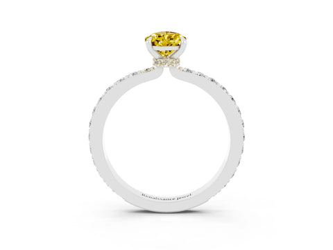 White gold Pear Cut Yellow Sapphire Solitaire Engagement Ring with Pavé Band and Four-Prong Setting_39