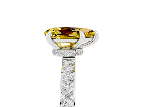 White gold Pear Cut Yellow Sapphire Solitaire Engagement Ring with Pavé Band and Four-Prong Setting_41