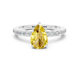 White gold Pear Cut Yellow Sapphire Solitaire Engagement Ring with Pavé Band and Four-Prong Setting_48