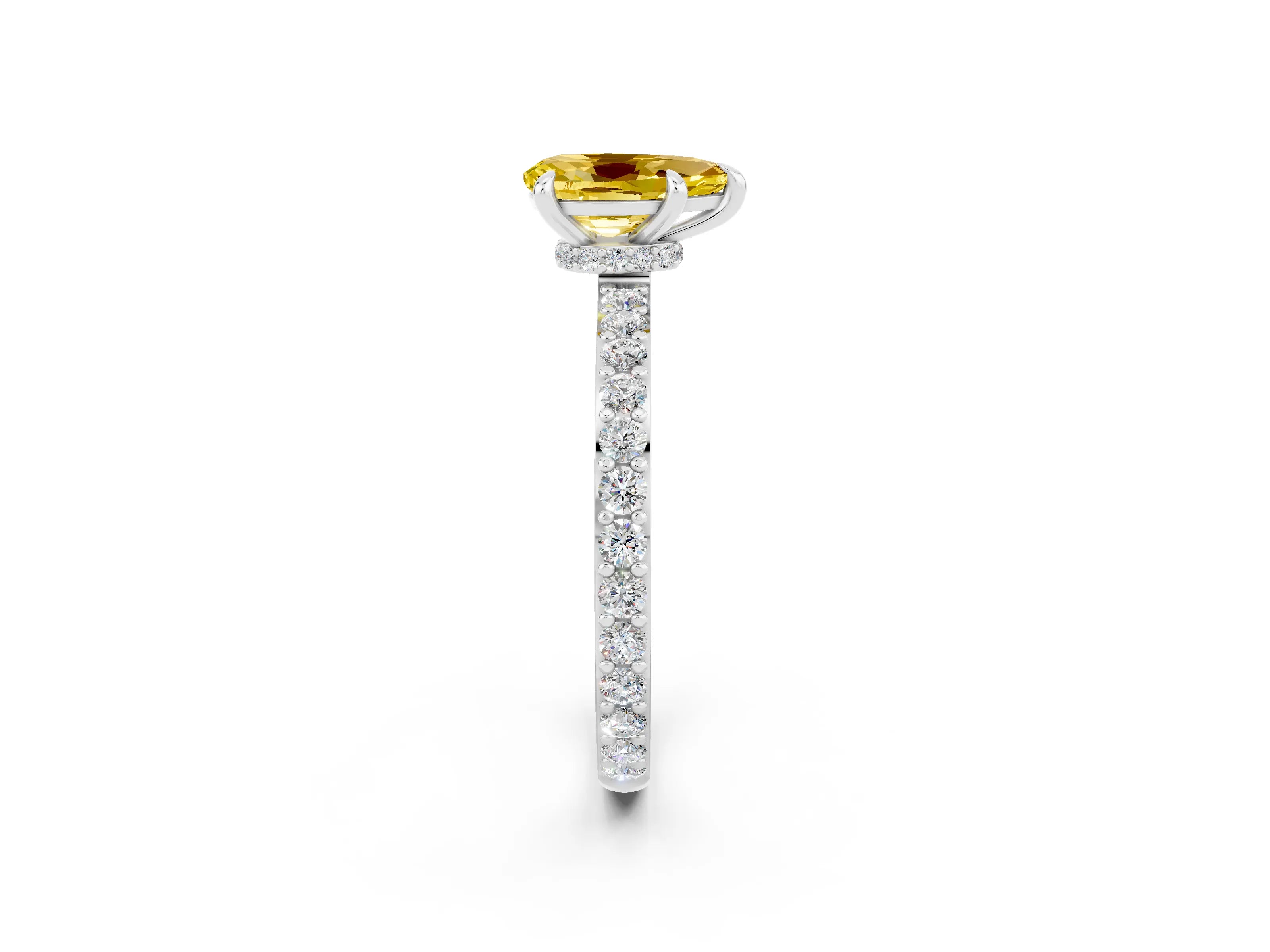 White gold Pear Cut Yellow Sapphire Solitaire Engagement Ring with Pavé Band and Four-Prong Setting_50