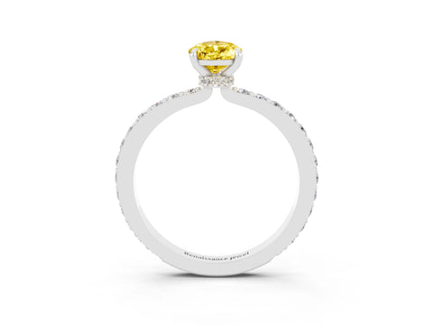 White gold Pear Cut Yellow Sapphire Solitaire Engagement Ring with Pavé Band and Four-Prong Setting_51