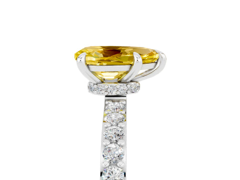 White gold Pear Cut Yellow Sapphire Solitaire Engagement Ring with Pavé Band and Four-Prong Setting_53
