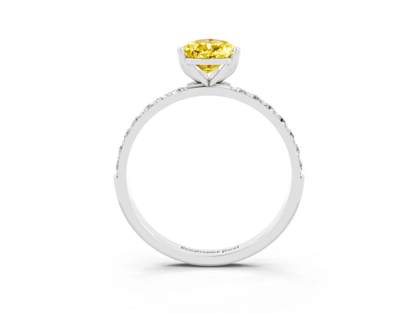 Platinum Pear Cut Yellow Sapphire Solitaire Engagement Ring with Round  Pavé Band and Prong Setting