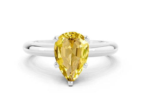 White gold Pear Cut Yellow Sapphire Solitaire Engagement Ring with Round Band and Four-Prong Setting_48