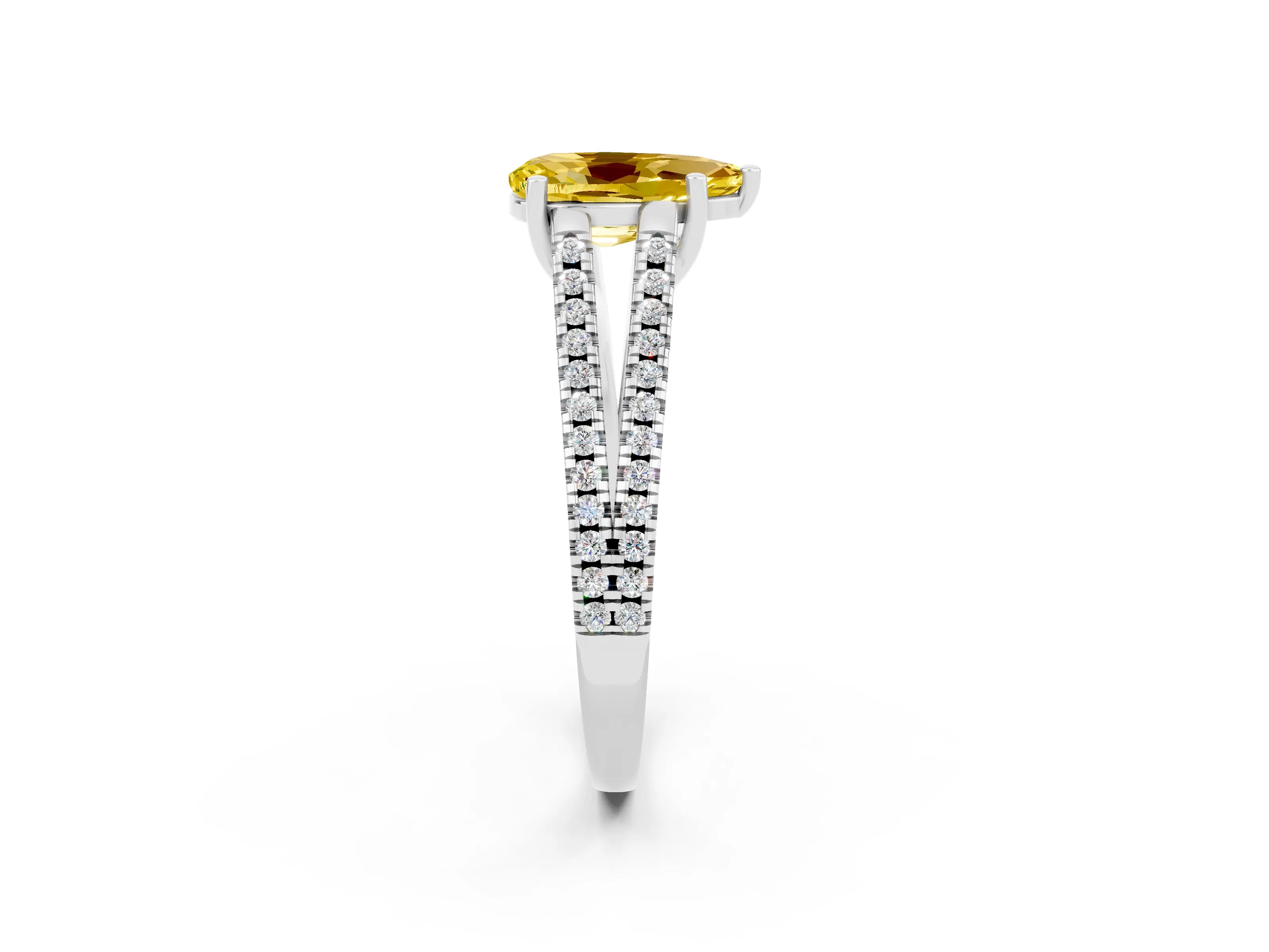 White gold Pear Cut Yellow Sapphire Solitaire Engagement Ring with Split Shank Pavé Band_14