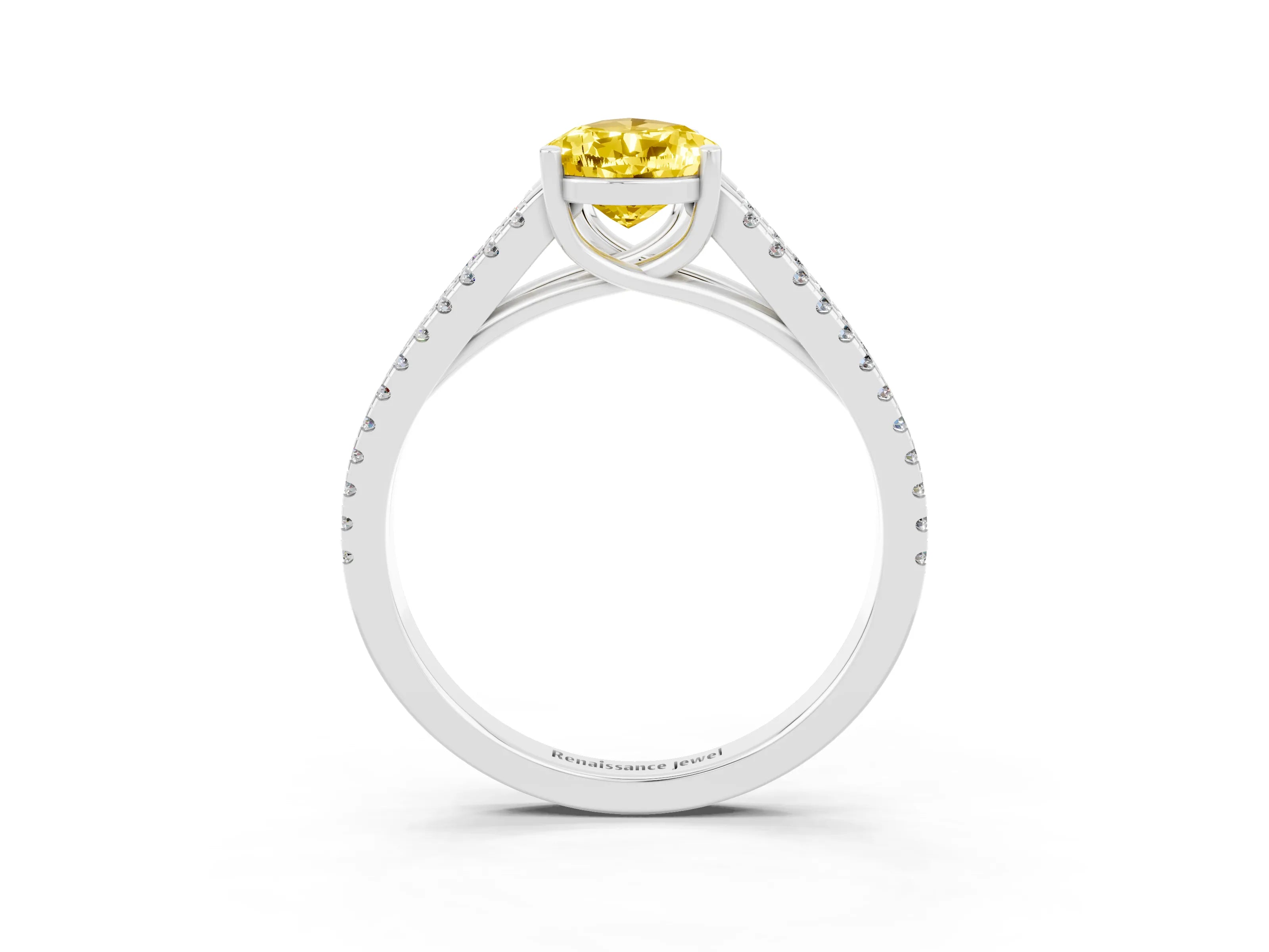 White gold Pear Cut Yellow Sapphire Solitaire Engagement Ring with Split Shank Pavé Band_15