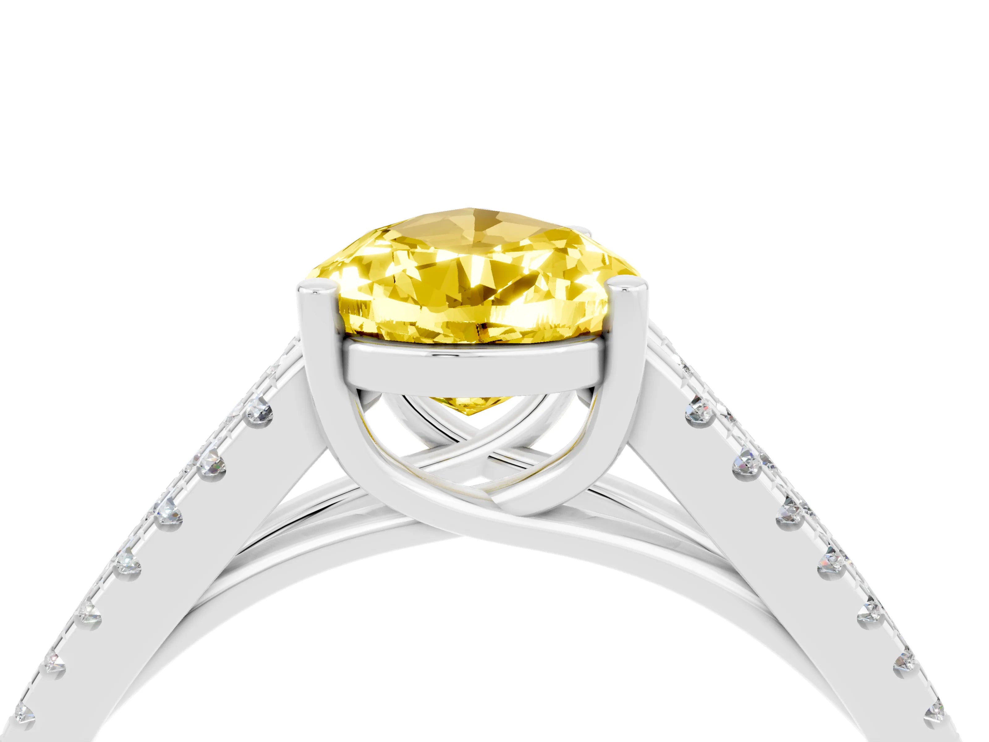 White gold Pear Cut Yellow Sapphire Solitaire Engagement Ring with Split Shank Pavé Band_16