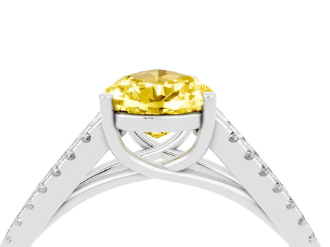 White gold Pear Cut Yellow Sapphire Solitaire Engagement Ring with Split Shank Pavé Band_16