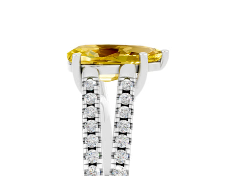 White gold Pear Cut Yellow Sapphire Solitaire Engagement Ring with Split Shank Pavé Band_17