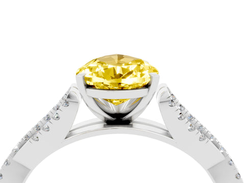 White gold Pear Cut Yellow Sapphire Solitaire Engagement Ring with Twisted Pavé Band and Four-Prong Setting_16
