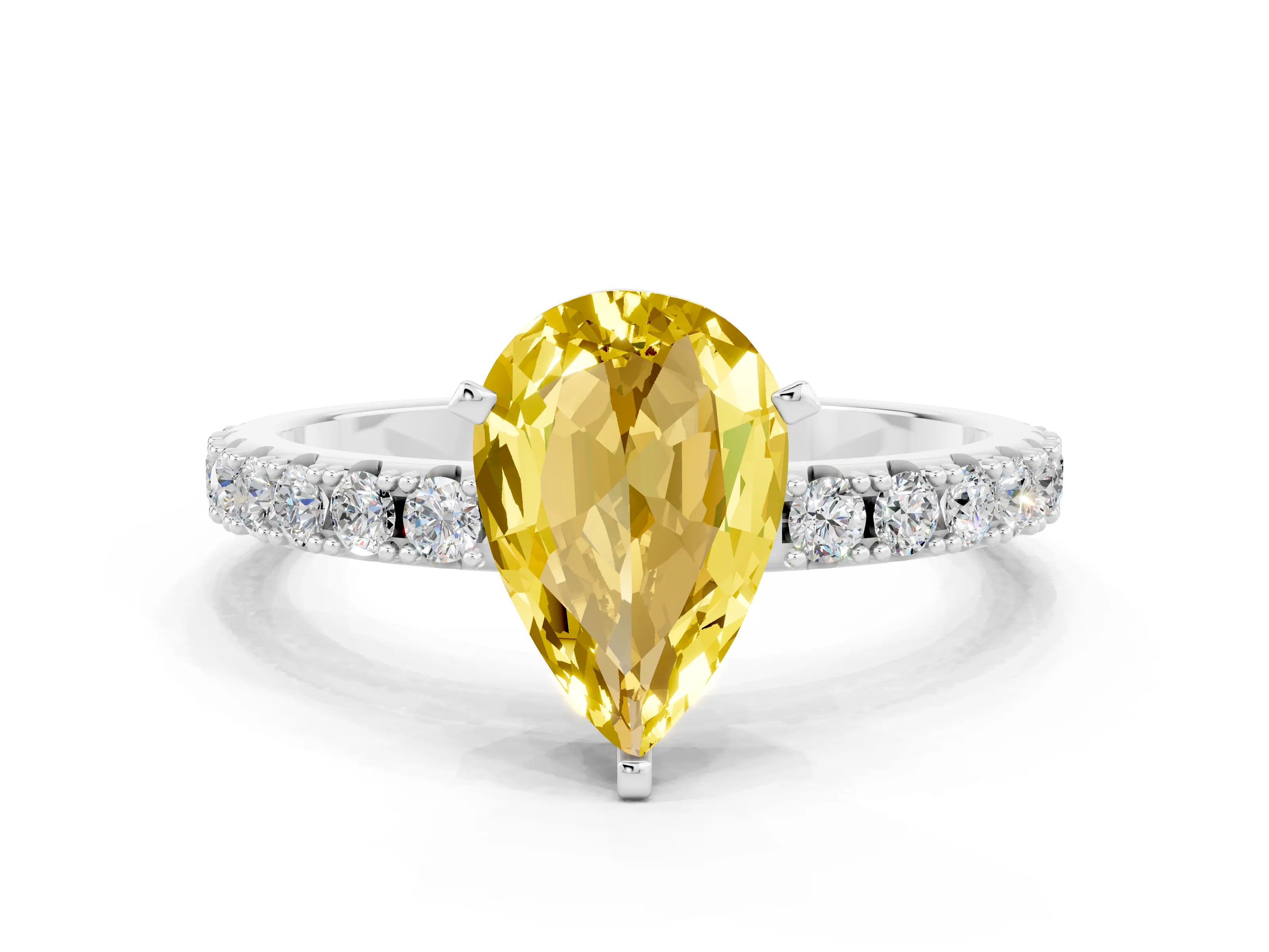White gold Pear Cut Yellow Sapphire Solitaire Pavé Band with Four-Prong Setting_24