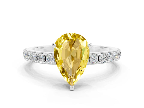 White gold Pear Cut Yellow Sapphire Solitaire Pavé Band with Four-Prong Setting_24