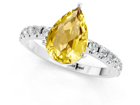 White gold Pear Cut Yellow Sapphire Solitaire Pavé Band with Four-Prong Setting_25