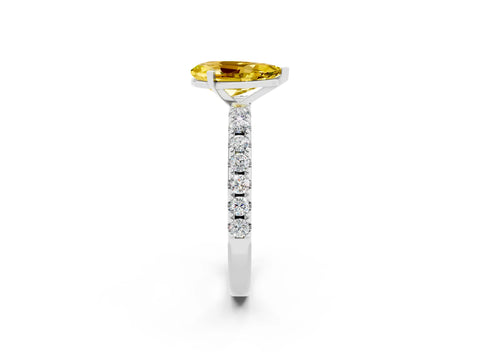 White gold Pear Cut Yellow Sapphire Solitaire Pavé Band with Four-Prong Setting_26