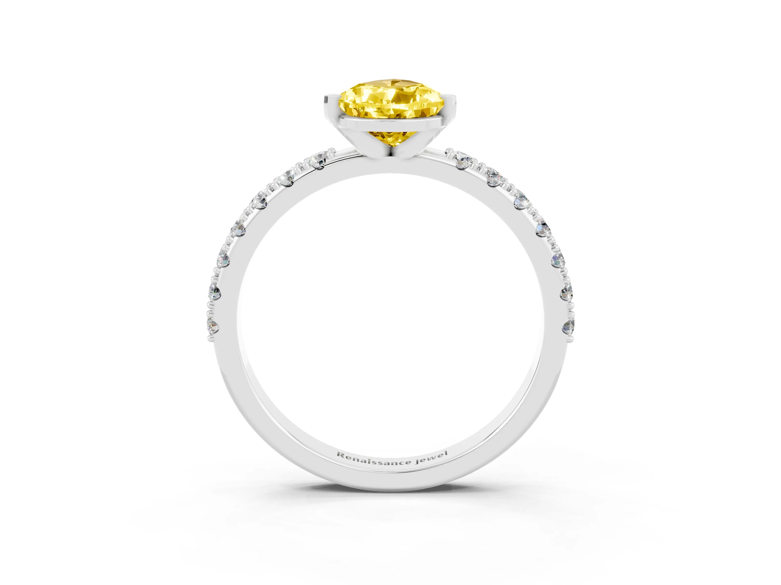 White gold Pear Cut Yellow Sapphire Solitaire Pavé Band with Four-Prong Setting_27