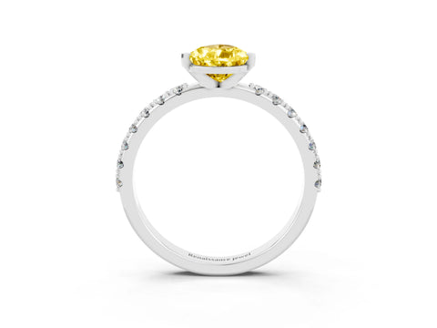 White gold Pear Cut Yellow Sapphire Solitaire Pavé Band with Four-Prong Setting_27