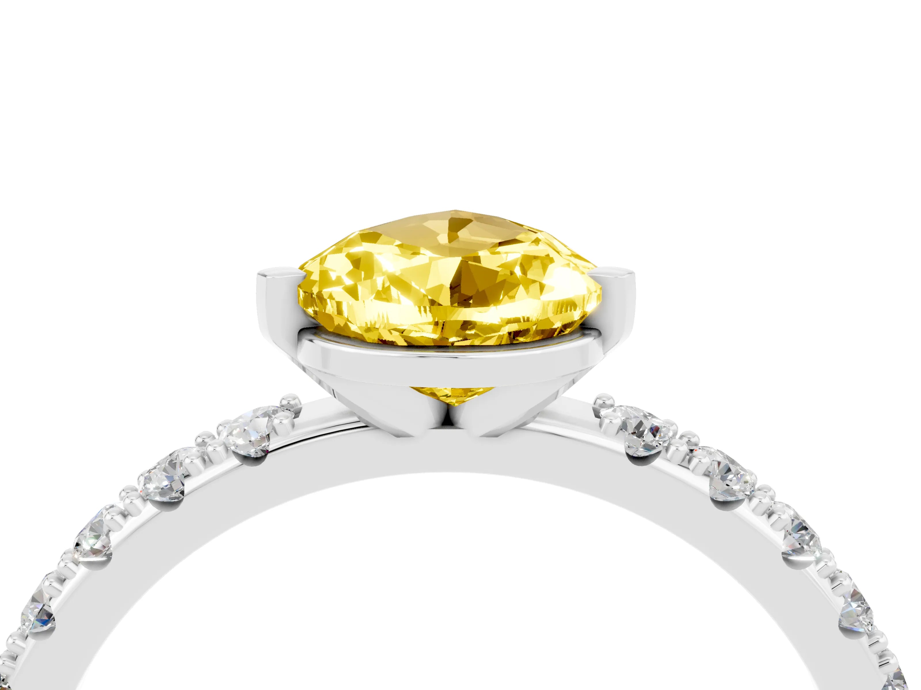 White gold Pear Cut Yellow Sapphire Solitaire Pavé Band with Four-Prong Setting_28