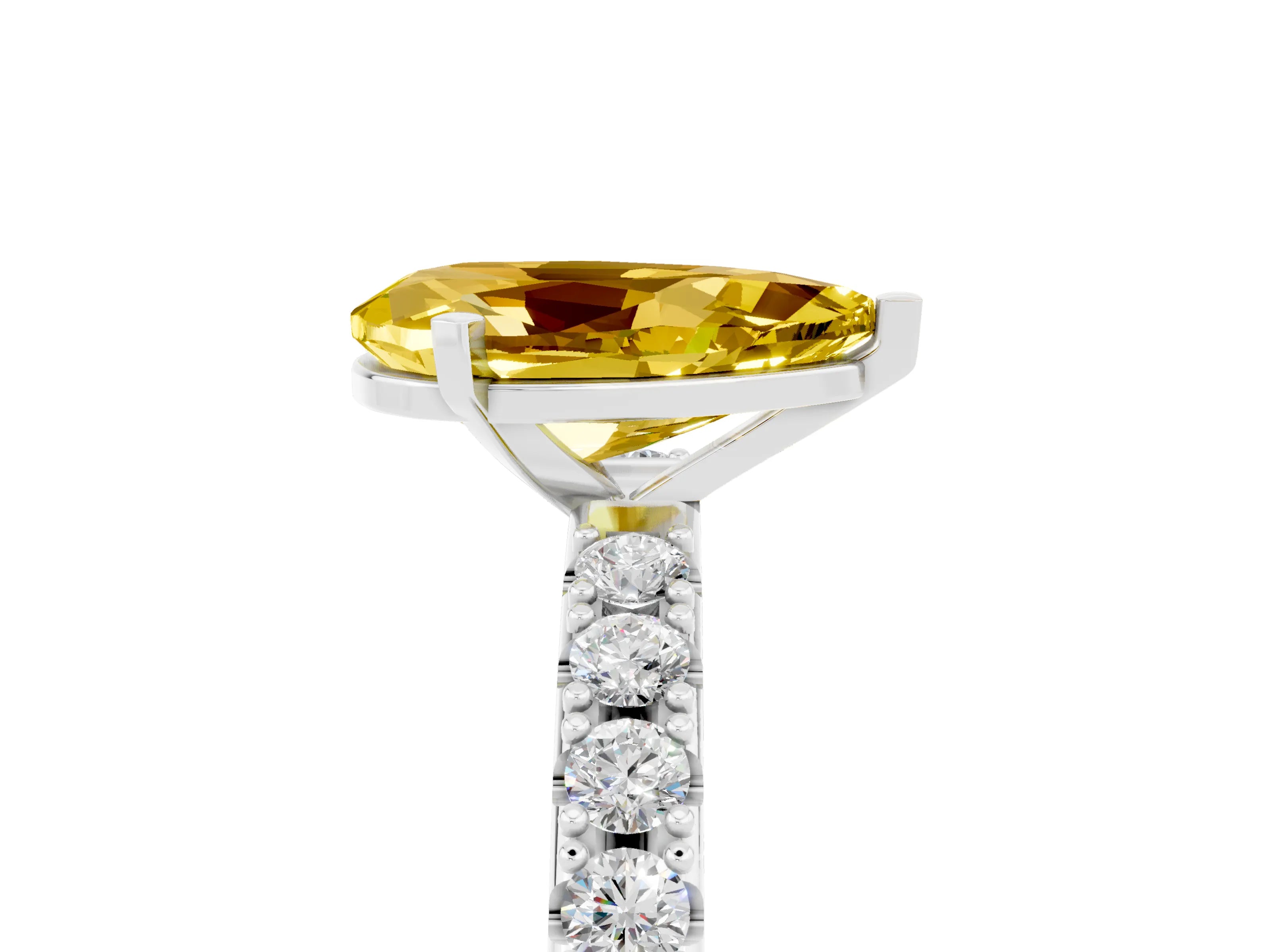 White gold Pear Cut Yellow Sapphire Solitaire Pavé Band with Four-Prong Setting_29