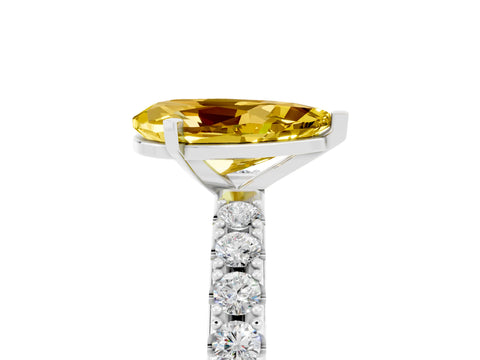 White gold Pear Cut Yellow Sapphire Solitaire Pavé Band with Four-Prong Setting_29
