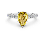 White gold Pear Cut Yellow Sapphire Solitaire Pavé Engagement Ring with Round Band and Prong Setting_13