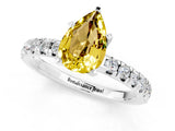 White gold Pear Cut Yellow Sapphire Solitaire Pavé Engagement Ring with Round Band and Prong Setting_14
