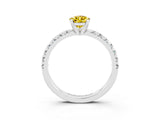 White gold Pear Cut Yellow Sapphire Solitaire Pavé Engagement Ring with Round Band and Prong Setting_16
