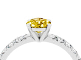 White gold Pear Cut Yellow Sapphire Solitaire Pavé Engagement Ring with Round Band and Prong Setting_17