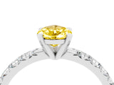 White gold Pear Cut Yellow Sapphire Solitaire Pavé Engagement Ring with Round Band and Prong Setting_64