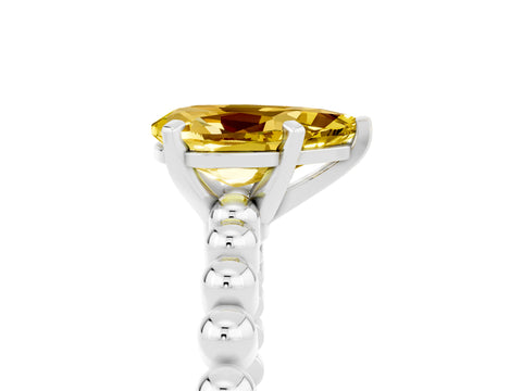 White gold Pear Cut Yellow Sapphire Solitaire Ring with Beaded Band and Prong Setting_17